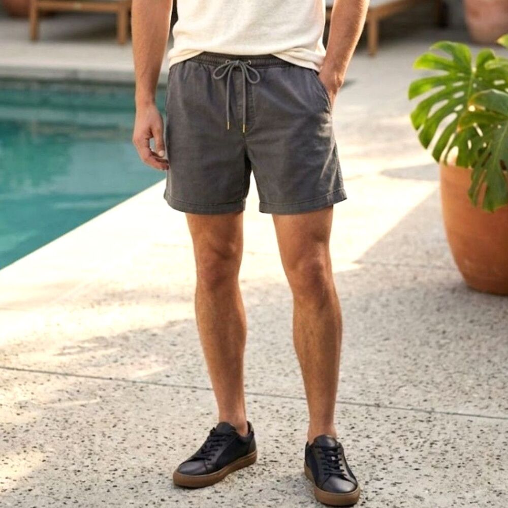 Men's Gray American Eagle Flex Drawstring Waist Shorts, Pockets Cotton 7484  XL